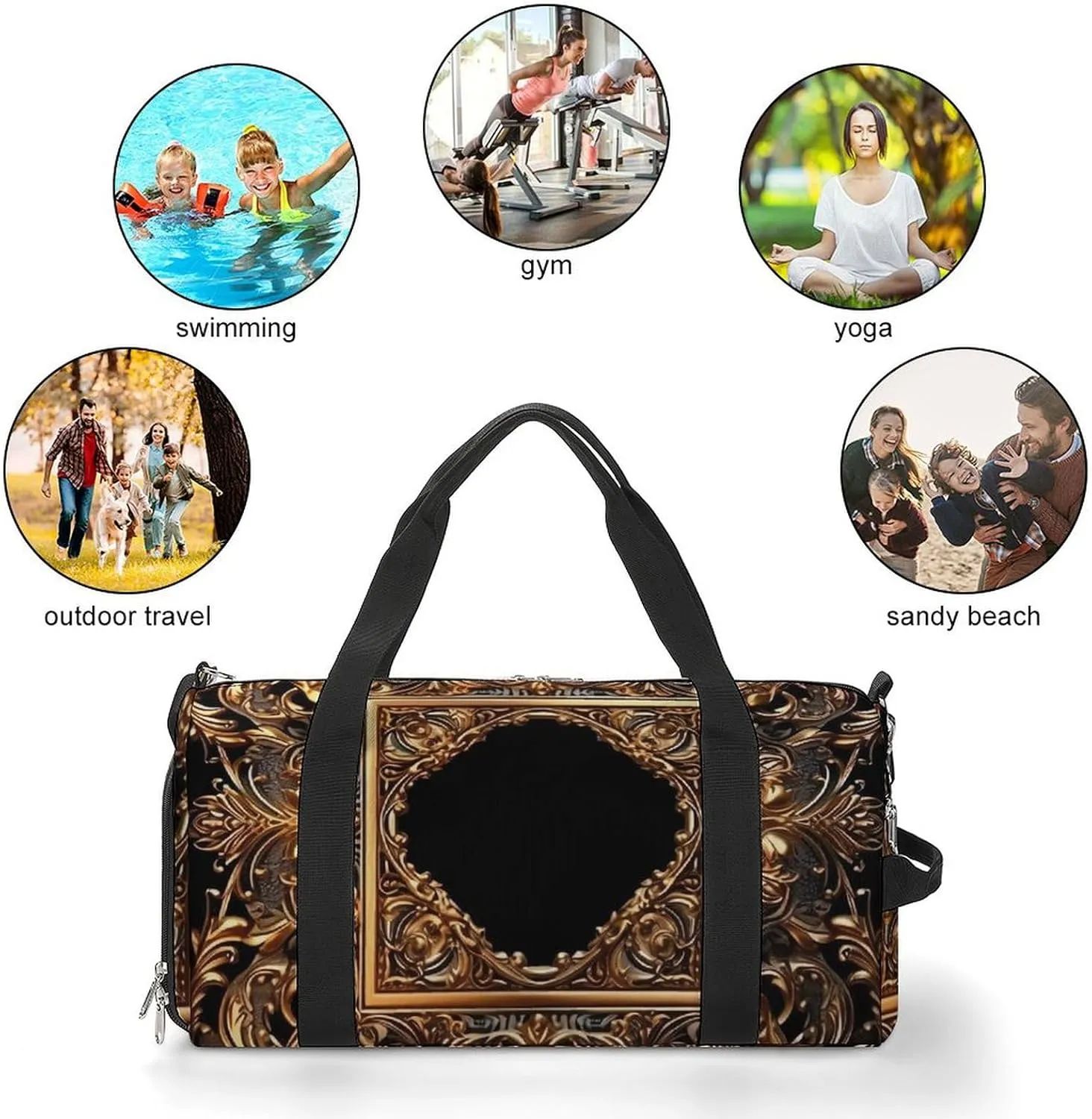 Gym Bag Golden Frame Duffel Bag for Men Women Travel Overnight Bag with Shoe Compartment Workout Bags