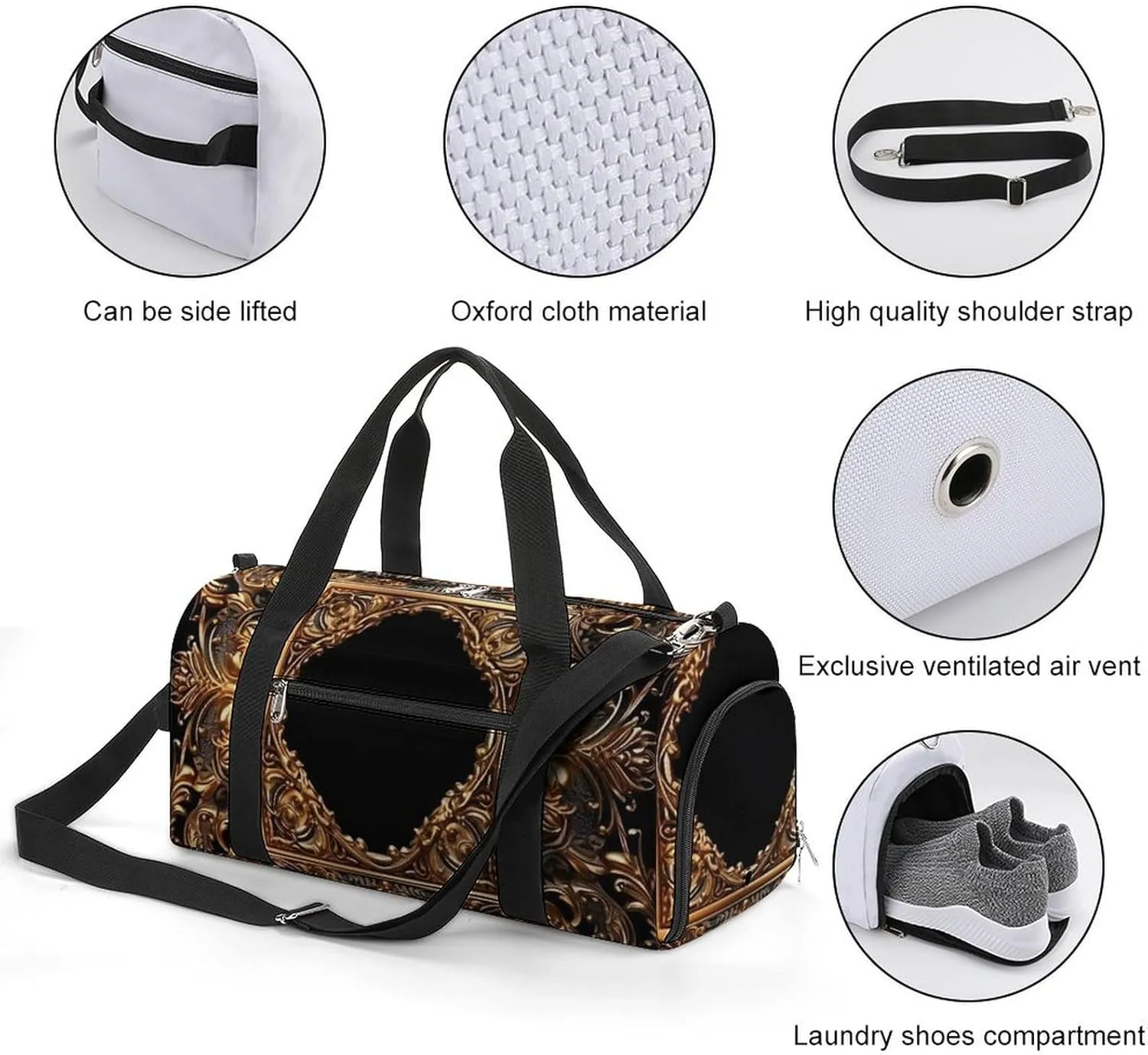 Gym Bag Golden Frame Duffel Bag for Men Women Travel Overnight Bag with Shoe Compartment Workout Bags