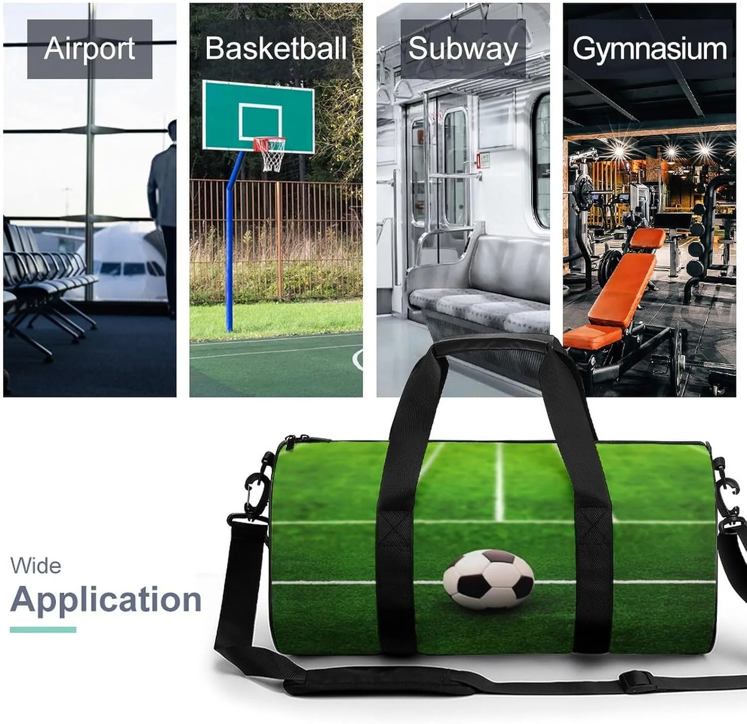 Gym Bag Grass Field Soccer Playground Duffel Bag for Men Women Overnight Bag with Shoe Compartment Workout Bags