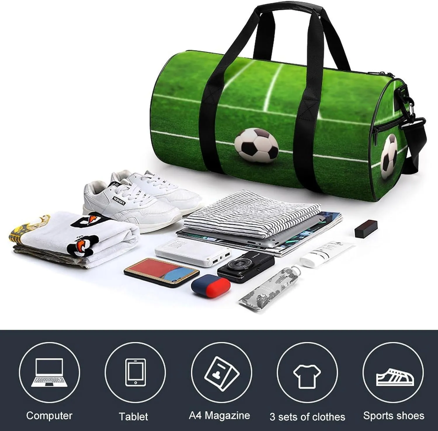 Gym Bag Grass Field Soccer Playground Duffel Bag for Men Women Overnight Bag with Shoe Compartment Workout Bags