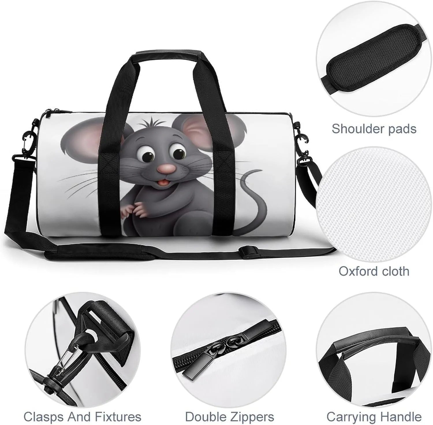 Gym Bag Gray Animals Duffel Bag for Men Women Overnight Bag with Shoe Compartment Workout Bags