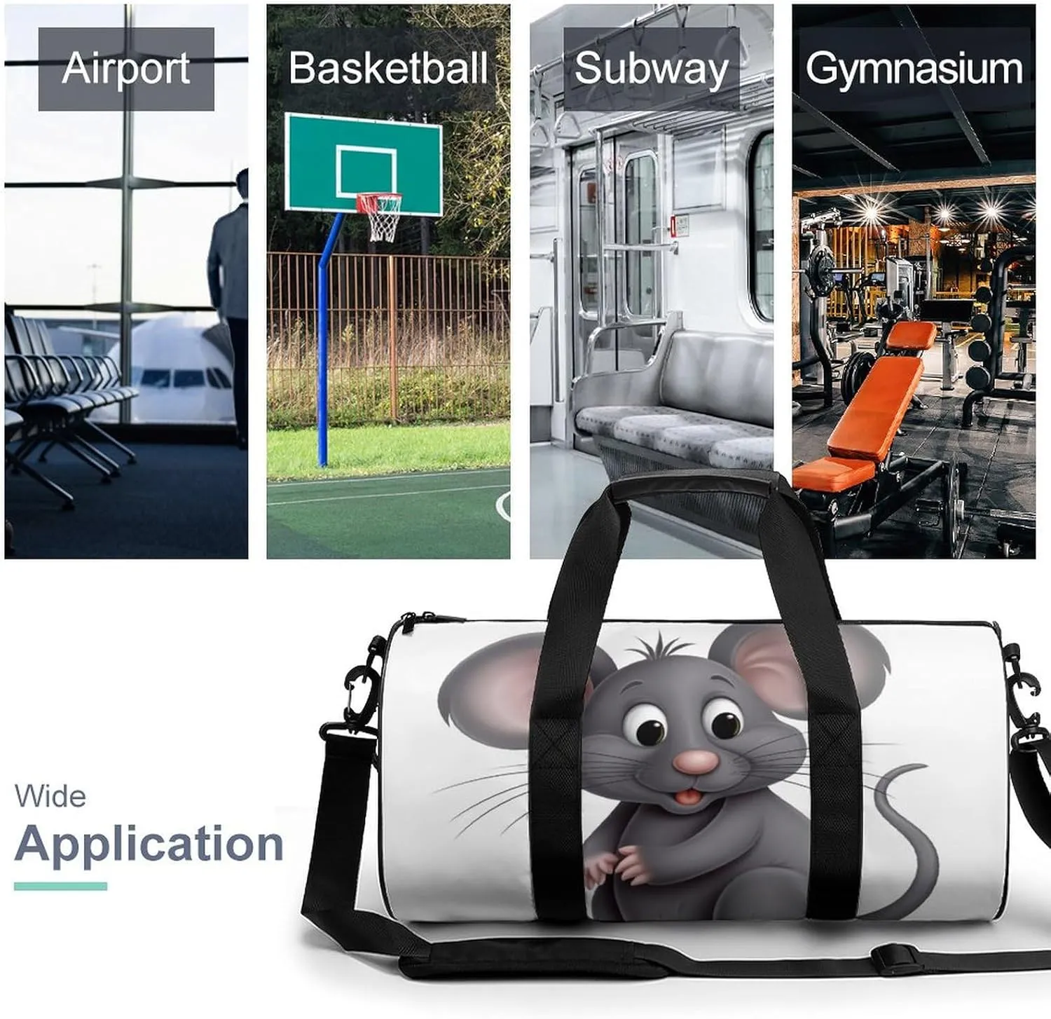 Gym Bag Gray Animals Duffel Bag for Men Women Overnight Bag with Shoe Compartment Workout Bags