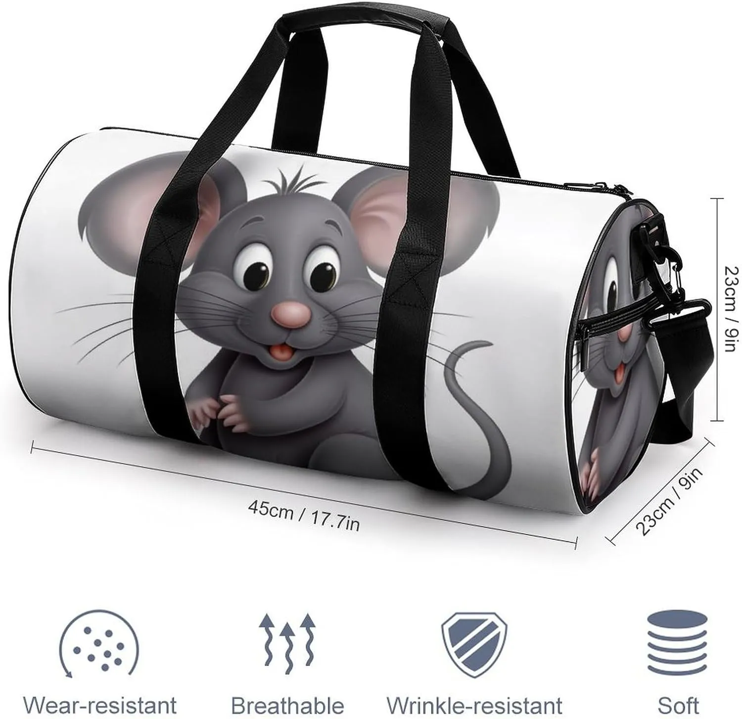 Gym Bag Gray Animals Duffel Bag for Men Women Overnight Bag with Shoe Compartment Workout Bags