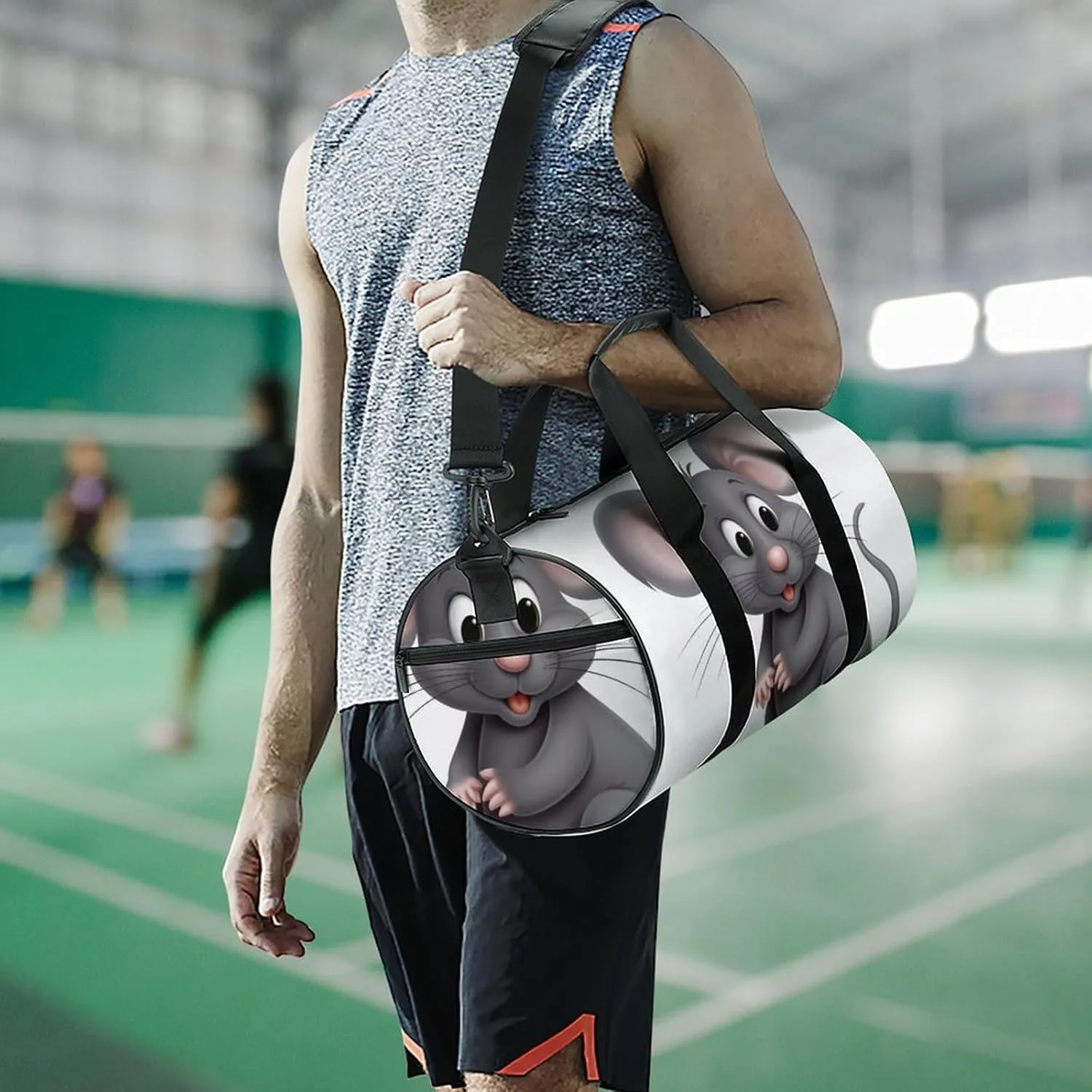 Gym Bag Gray Animals Duffel Bag for Men Women Overnight Bag with Shoe Compartment Workout Bags