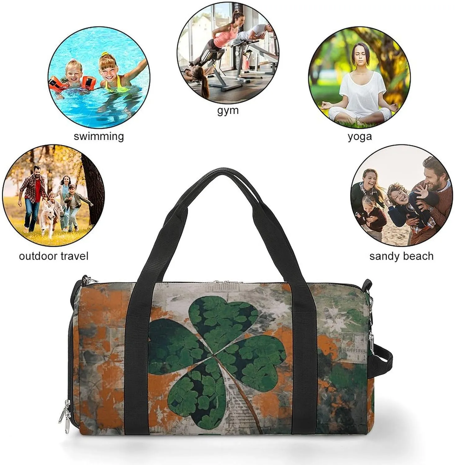 Gym Bag Green Leaves Image Duffel Bag for Men Women Overnight Bag with Shoe Compartment Workout Bags