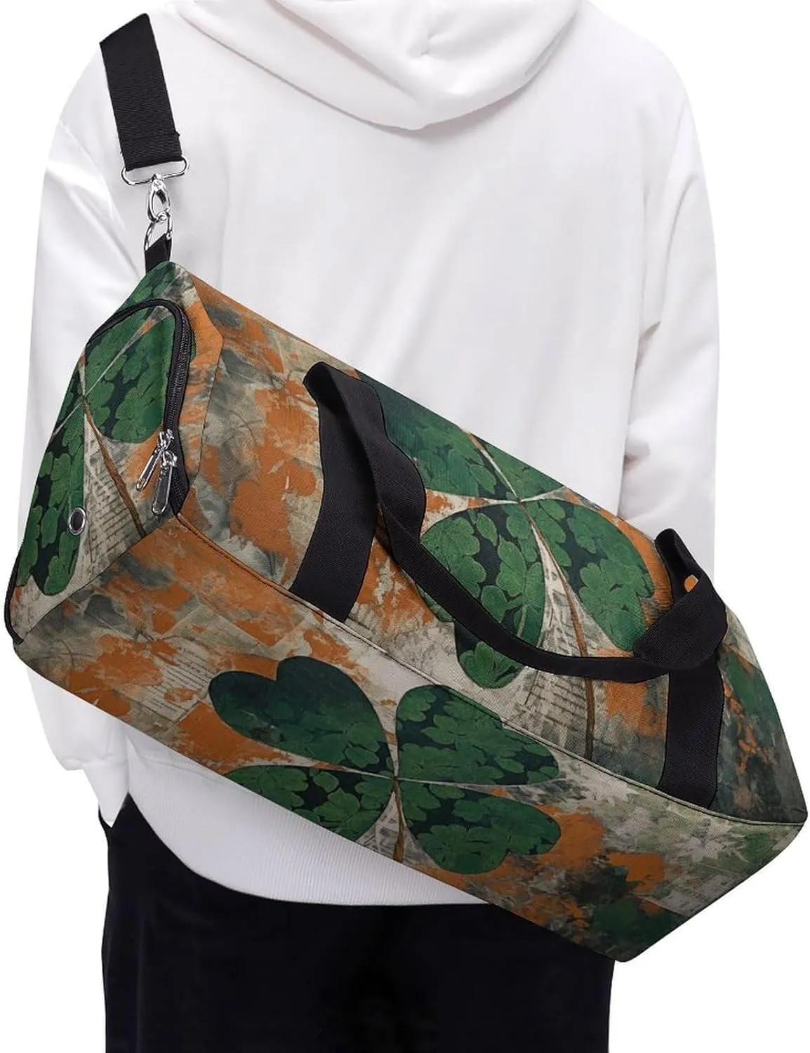 Gym Bag Green Leaves Image Duffel Bag for Men Women Overnight Bag with Shoe Compartment Workout Bags