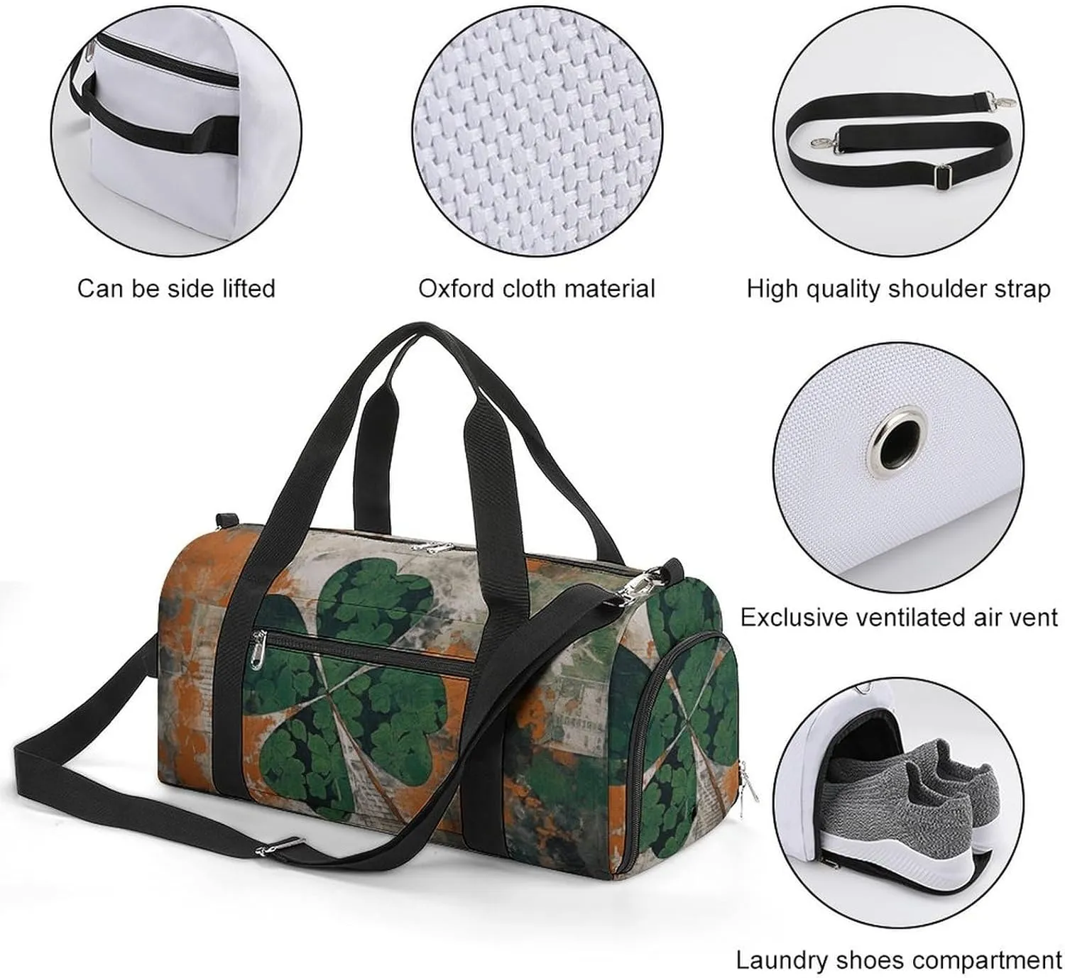 Gym Bag Green Leaves Image Duffel Bag for Men Women Overnight Bag with Shoe Compartment Workout Bags
