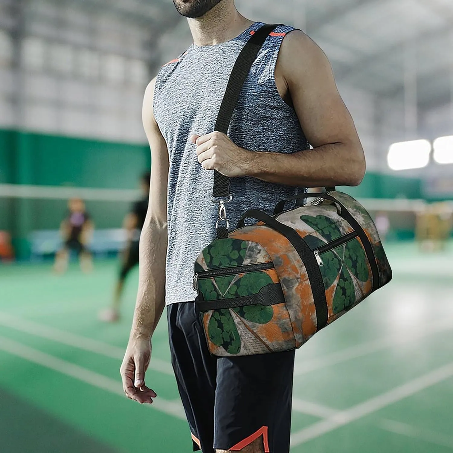 Gym Bag Green Leaves Image Duffel Bag for Men Women Overnight Bag with Shoe Compartment Workout Bags