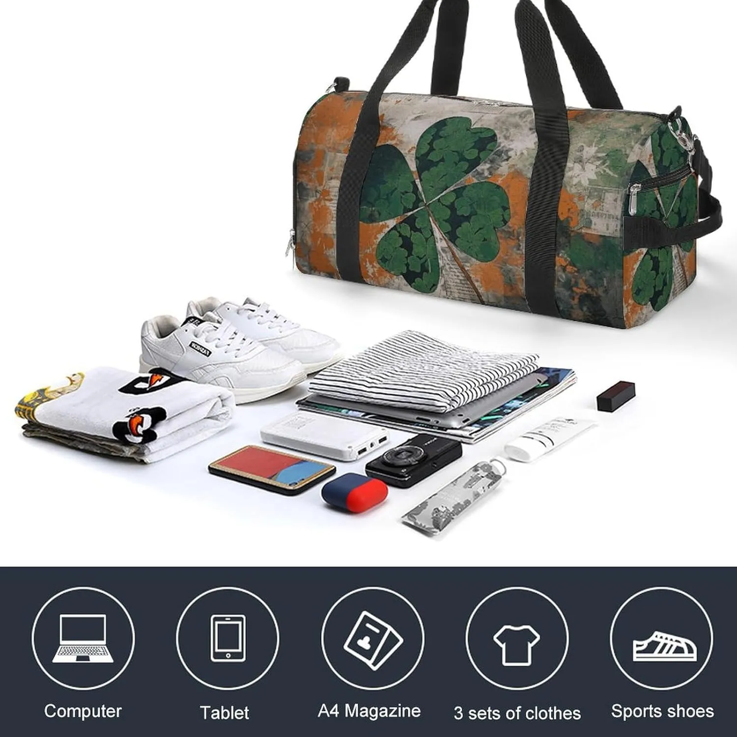 Gym Bag Green Leaves Image Duffel Bag for Men Women Overnight Bag with Shoe Compartment Workout Bags