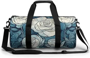 Gym Bag Hand Painted White Flowers Duffel Bag for Men Women Overnight Bag with Shoe Compartment Workout Bags