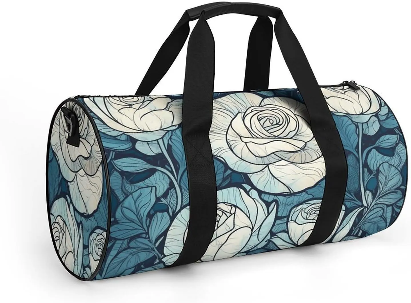 Gym Bag Hand Painted White Flowers Duffel Bag for Men Women Overnight Bag with Shoe Compartment Workout Bags