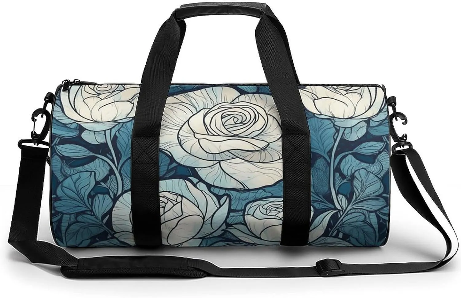Gym Bag Hand Painted White Flowers Duffel Bag for Men Women Overnight Bag with Shoe Compartment Workout Bags