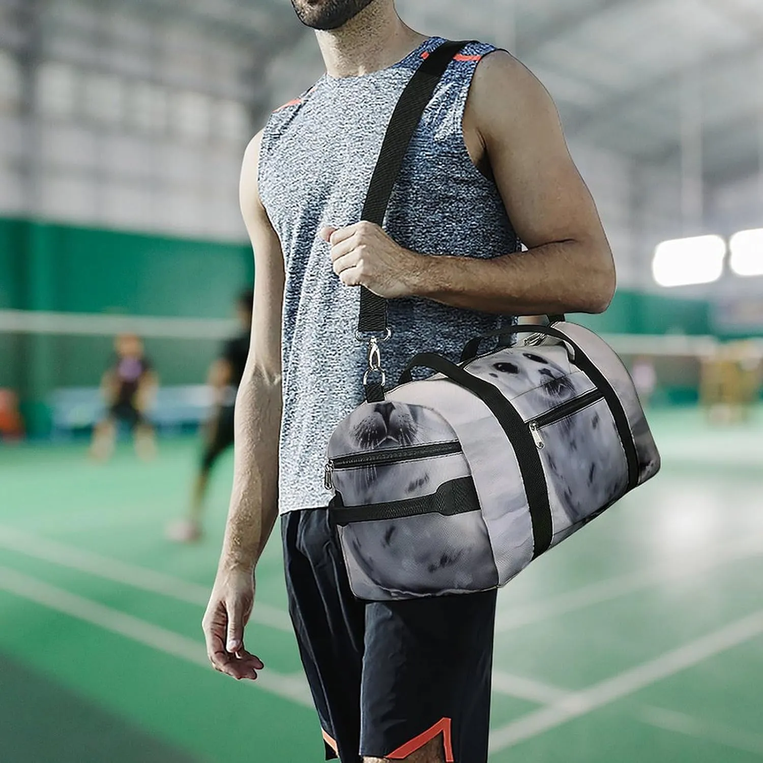 Gym Bag Harp Seal Painting Duffel Bag for Men Women Overnight Bag with Shoe Compartment Workout Bags