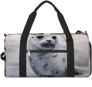 Gym Bag Harp Seal Painting Duffel Bag for Men Women Overnight Bag with Shoe Compartment Workout Bags