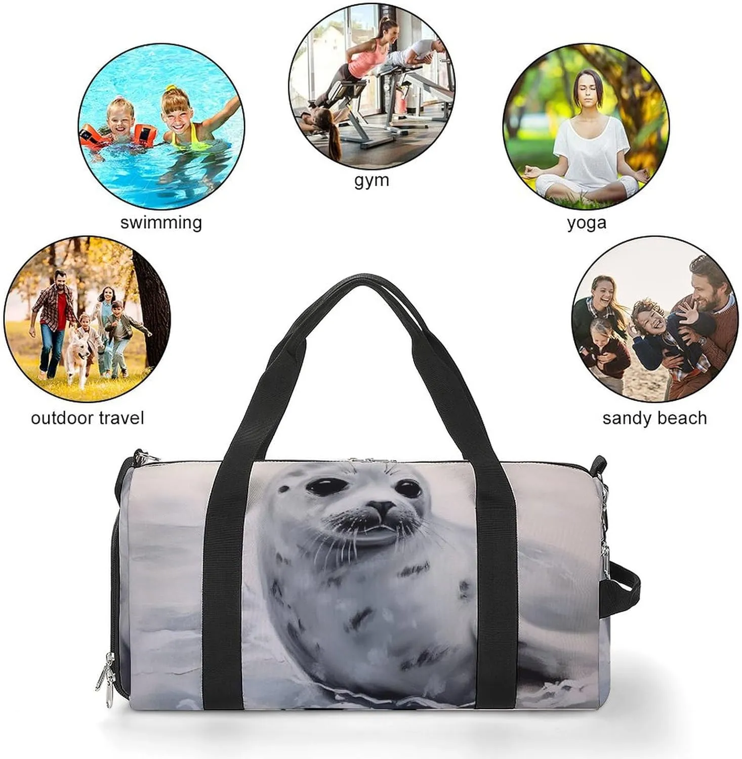 Gym Bag Harp Seal Painting Duffel Bag for Men Women Overnight Bag with Shoe Compartment Workout Bags