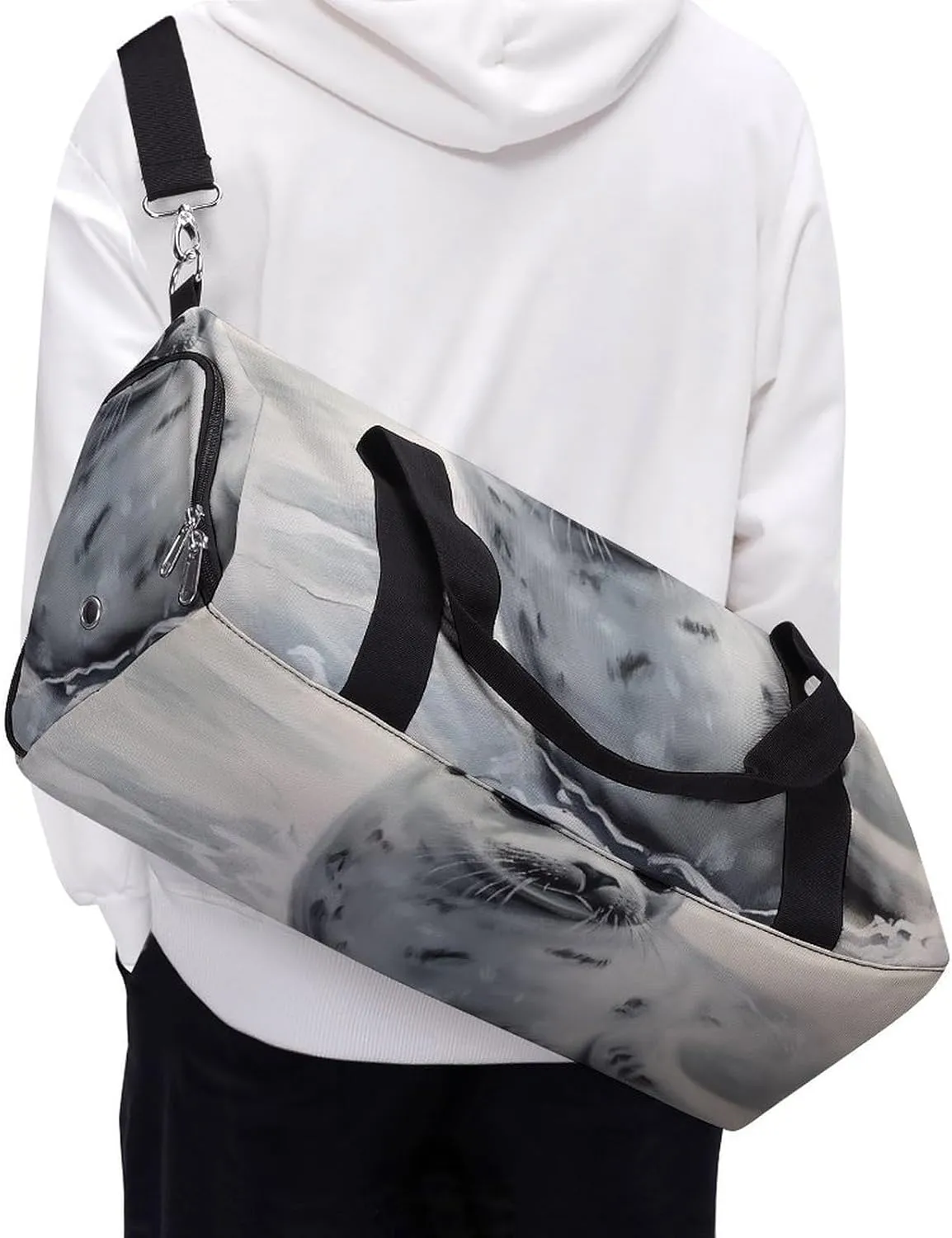 Gym Bag Harp Seal Painting Duffel Bag for Men Women Overnight Bag with Shoe Compartment Workout Bags