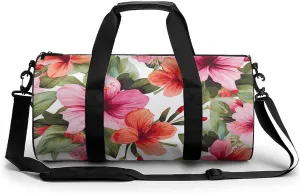 Gym Bag Hawaiian Flower Print Duffel Bag for Men Women Overnight Bag with Shoe Compartment Workout Bags