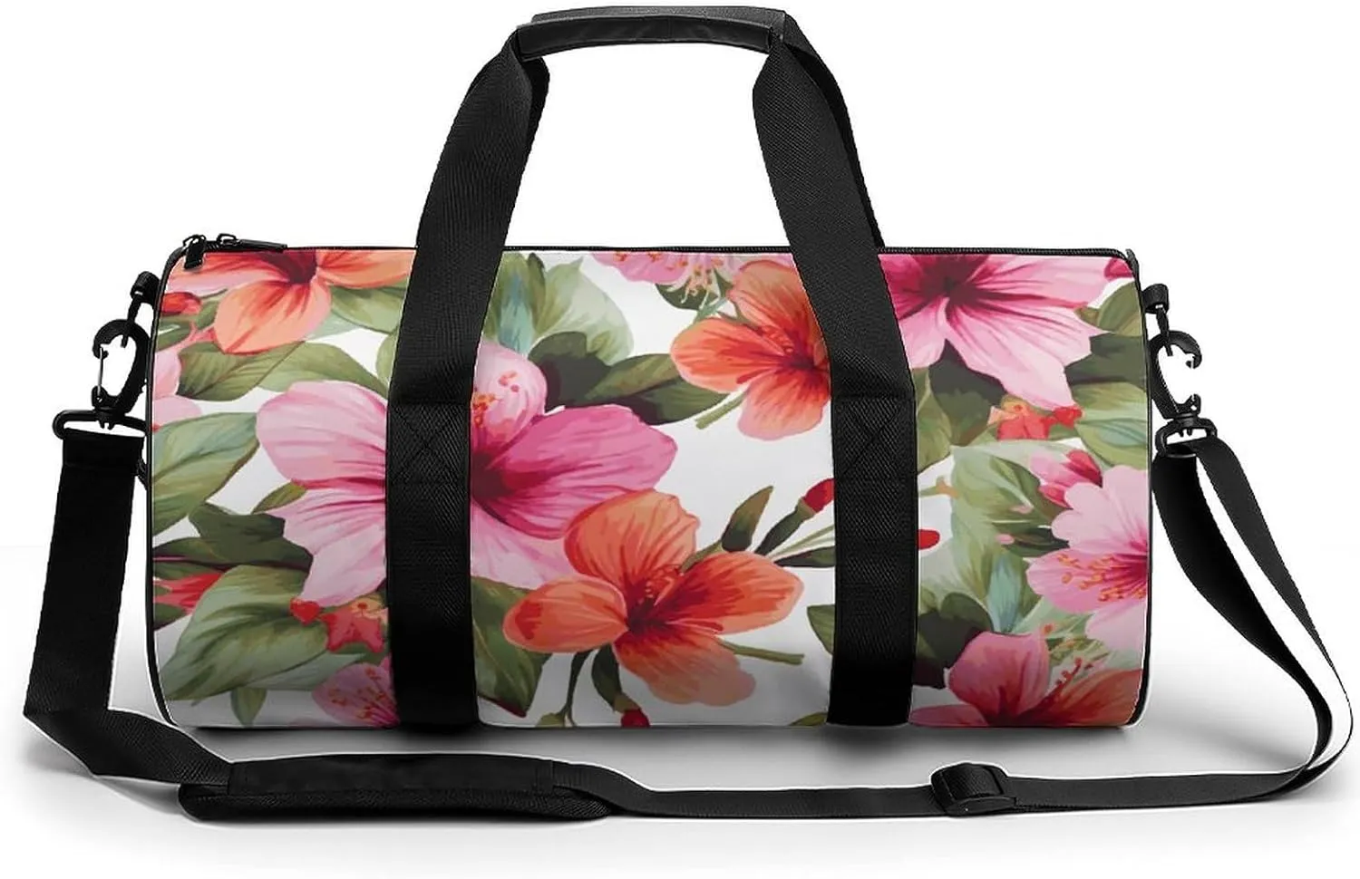 Gym Bag Hawaiian Flower Print Duffel Bag for Men Women Overnight Bag with Shoe Compartment Workout Bags