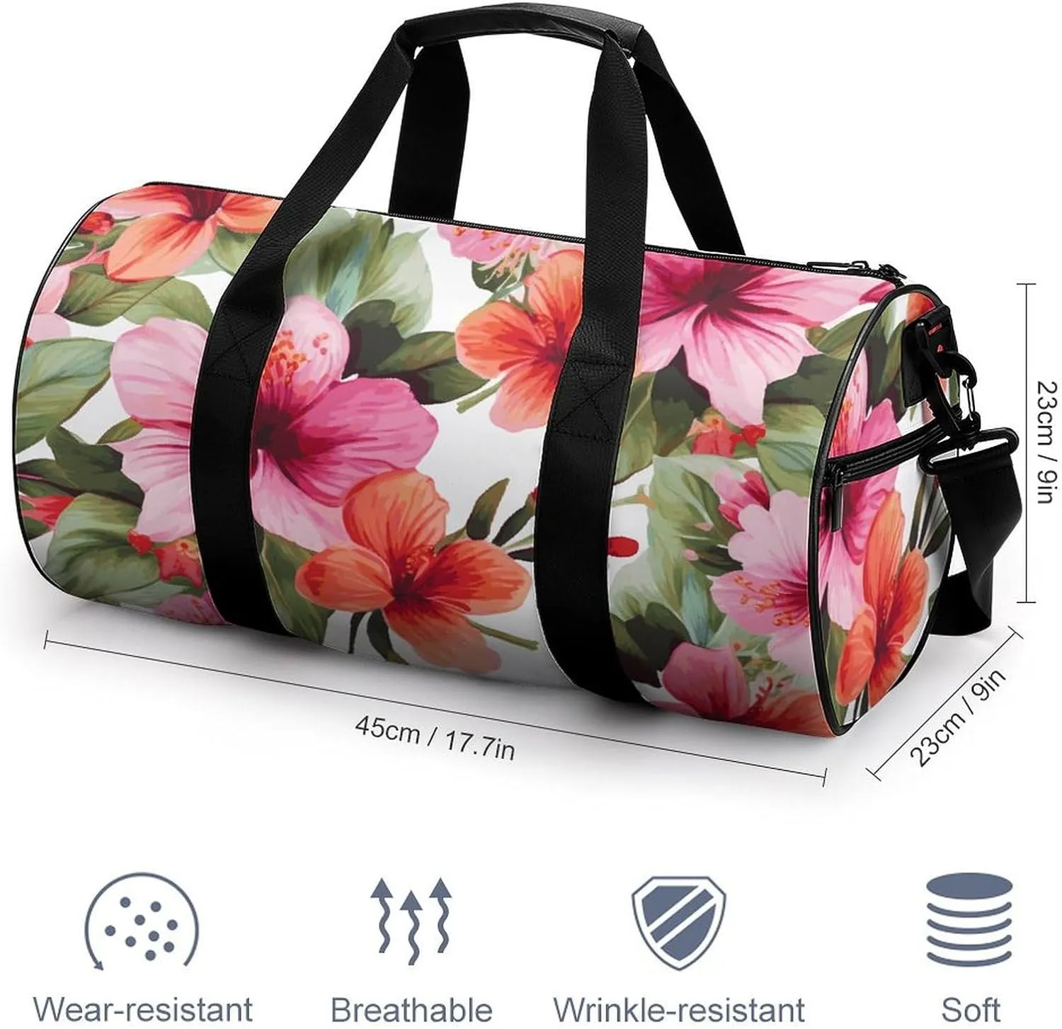 Gym Bag Hawaiian Flower Print Duffel Bag for Men Women Overnight Bag with Shoe Compartment Workout Bags