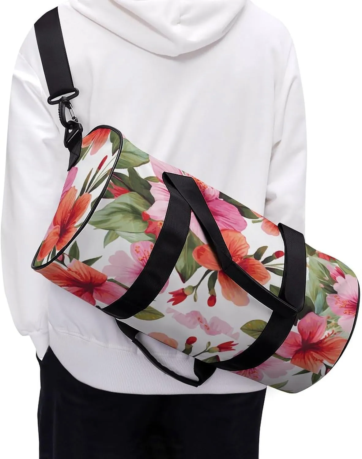 Gym Bag Hawaiian Flower Print Duffel Bag for Men Women Overnight Bag with Shoe Compartment Workout Bags