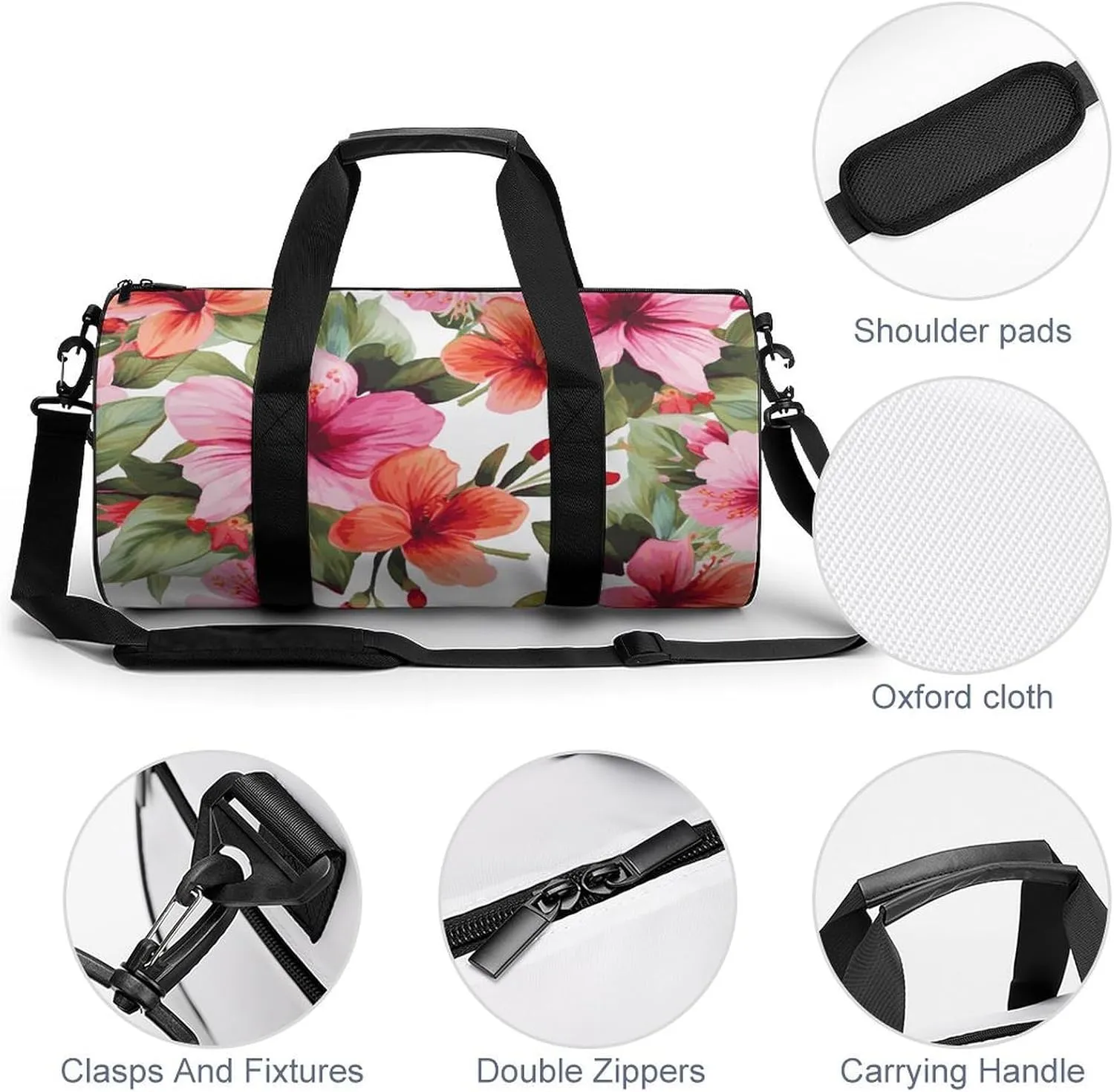 Gym Bag Hawaiian Flower Print Duffel Bag for Men Women Overnight Bag with Shoe Compartment Workout Bags