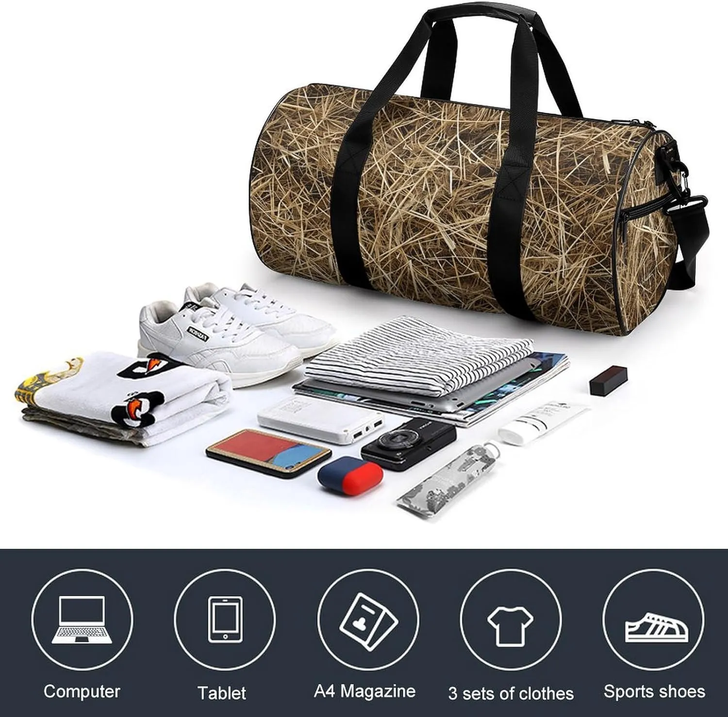 Gym Bag Hay Texture Photo Duffel Bag for Men Women Overnight Bag with Shoe Compartment Workout Bags