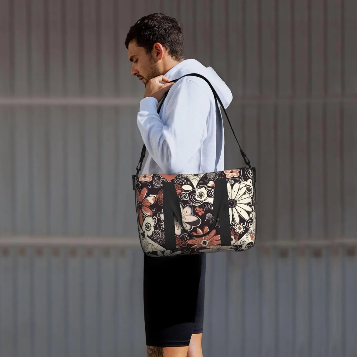 Gym Bag Hearts of Flower Duffel Bag for Men Women Travel Overnight Bag with Shoe Compartment Workout Bags