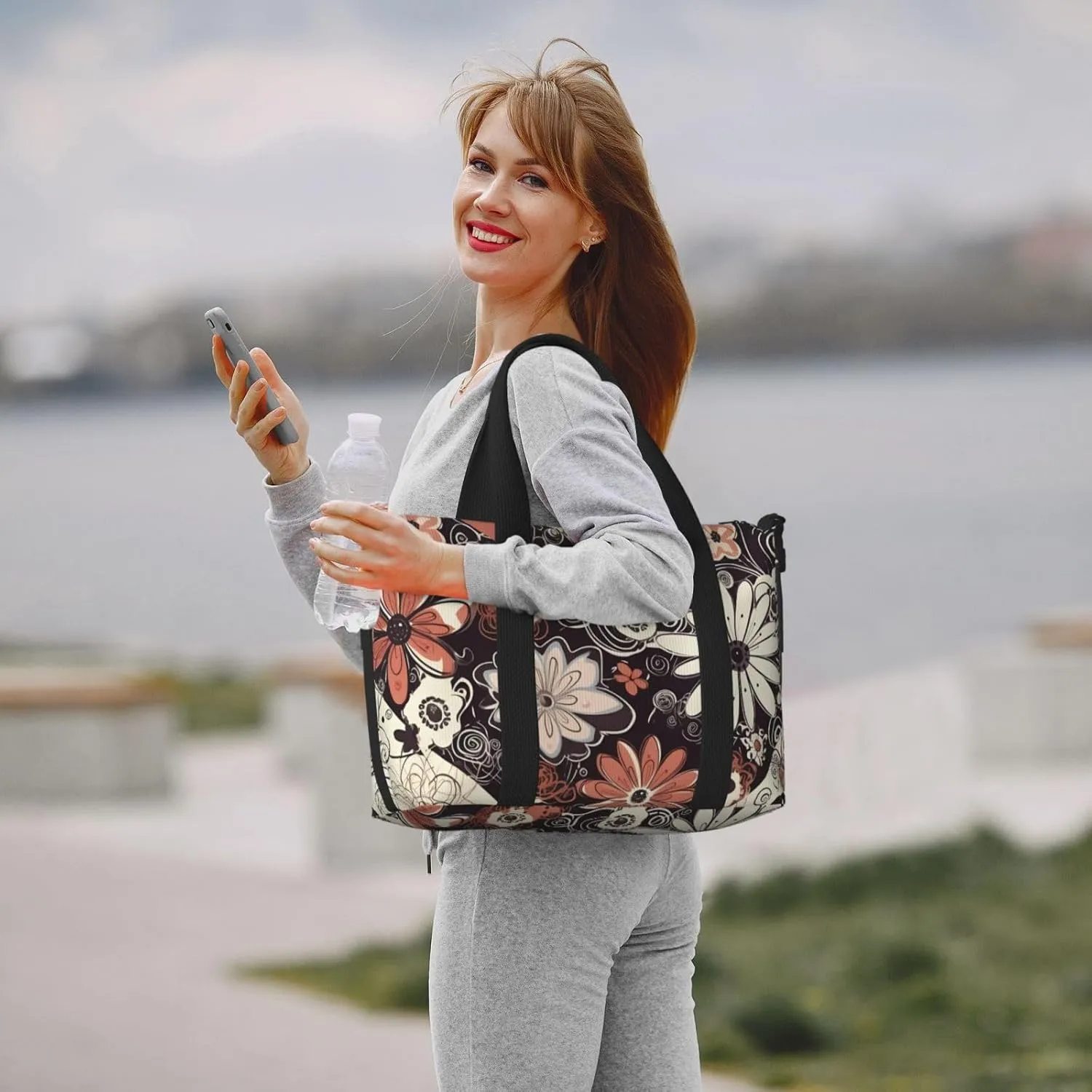 Gym Bag Hearts of Flower Duffel Bag for Men Women Travel Overnight Bag with Shoe Compartment Workout Bags