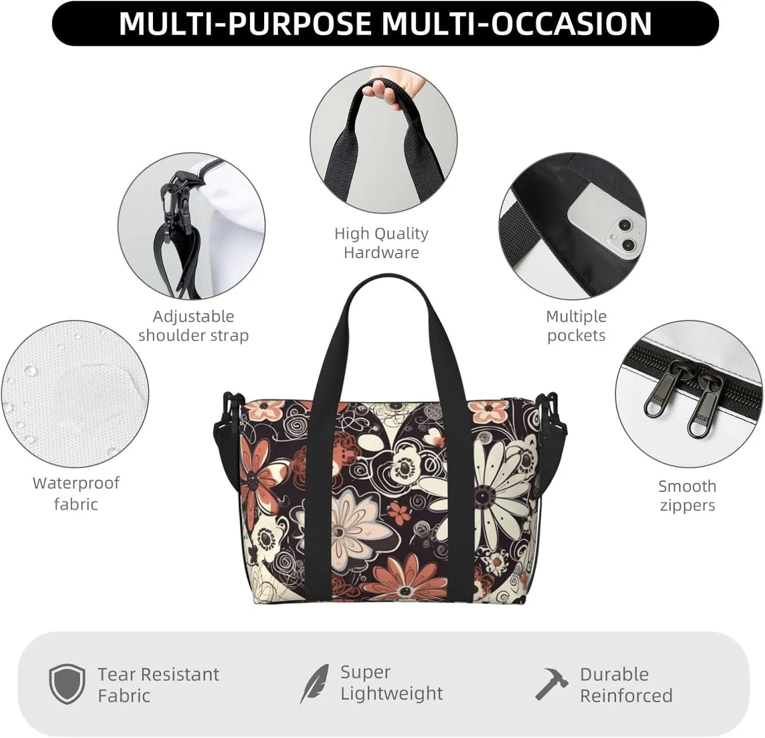 Gym Bag Hearts of Flower Duffel Bag for Men Women Travel Overnight Bag with Shoe Compartment Workout Bags