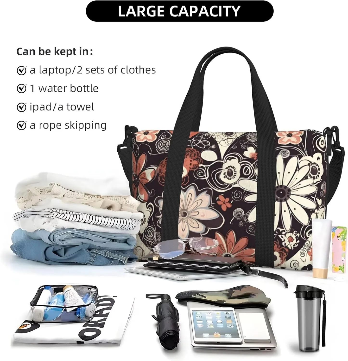 Gym Bag Hearts of Flower Duffel Bag for Men Women Travel Overnight Bag with Shoe Compartment Workout Bags