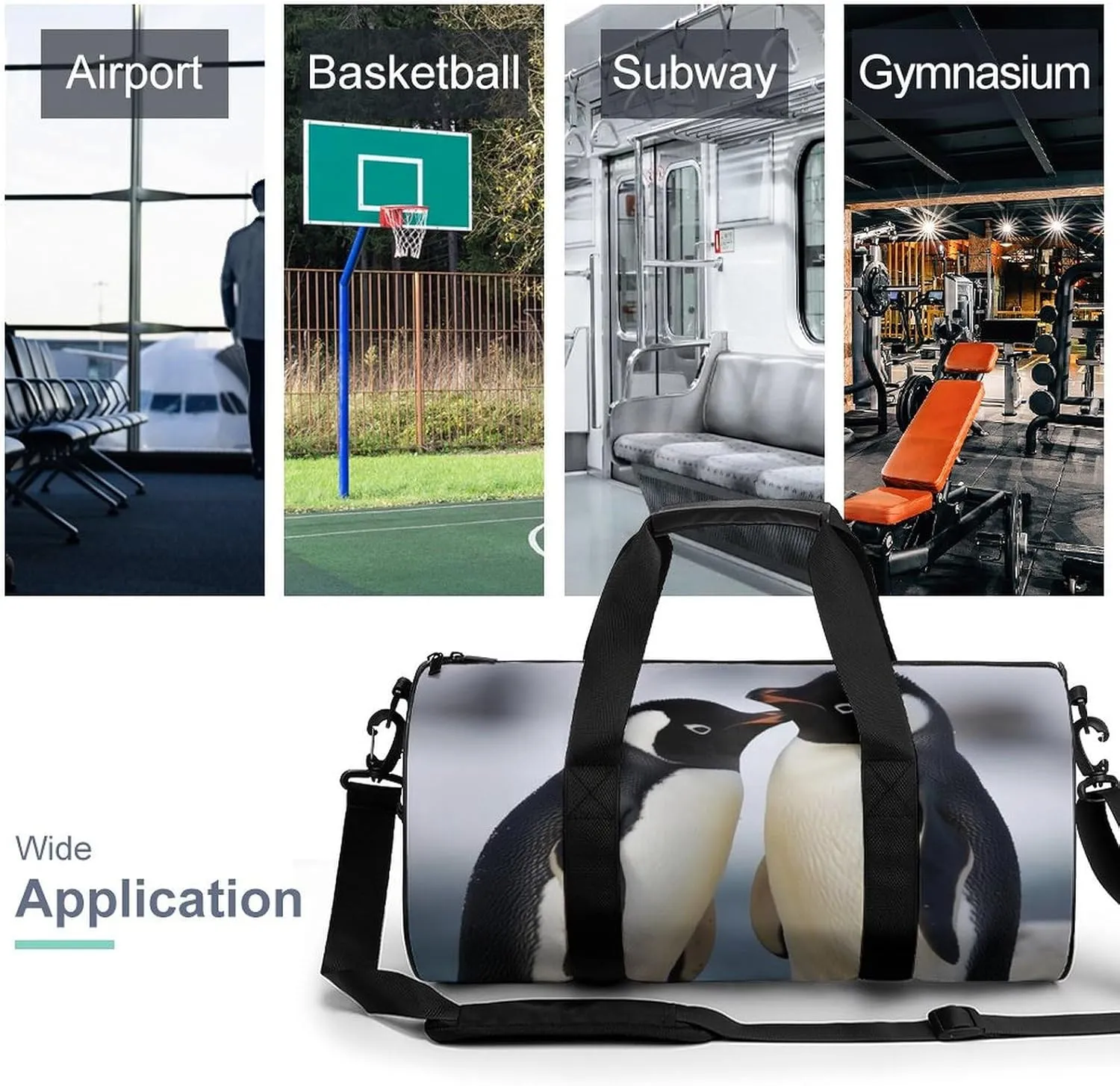 Gym Bag I Love Penguins Duffel Bag for Men Women Overnight Bag with Shoe Compartment Workout Bags