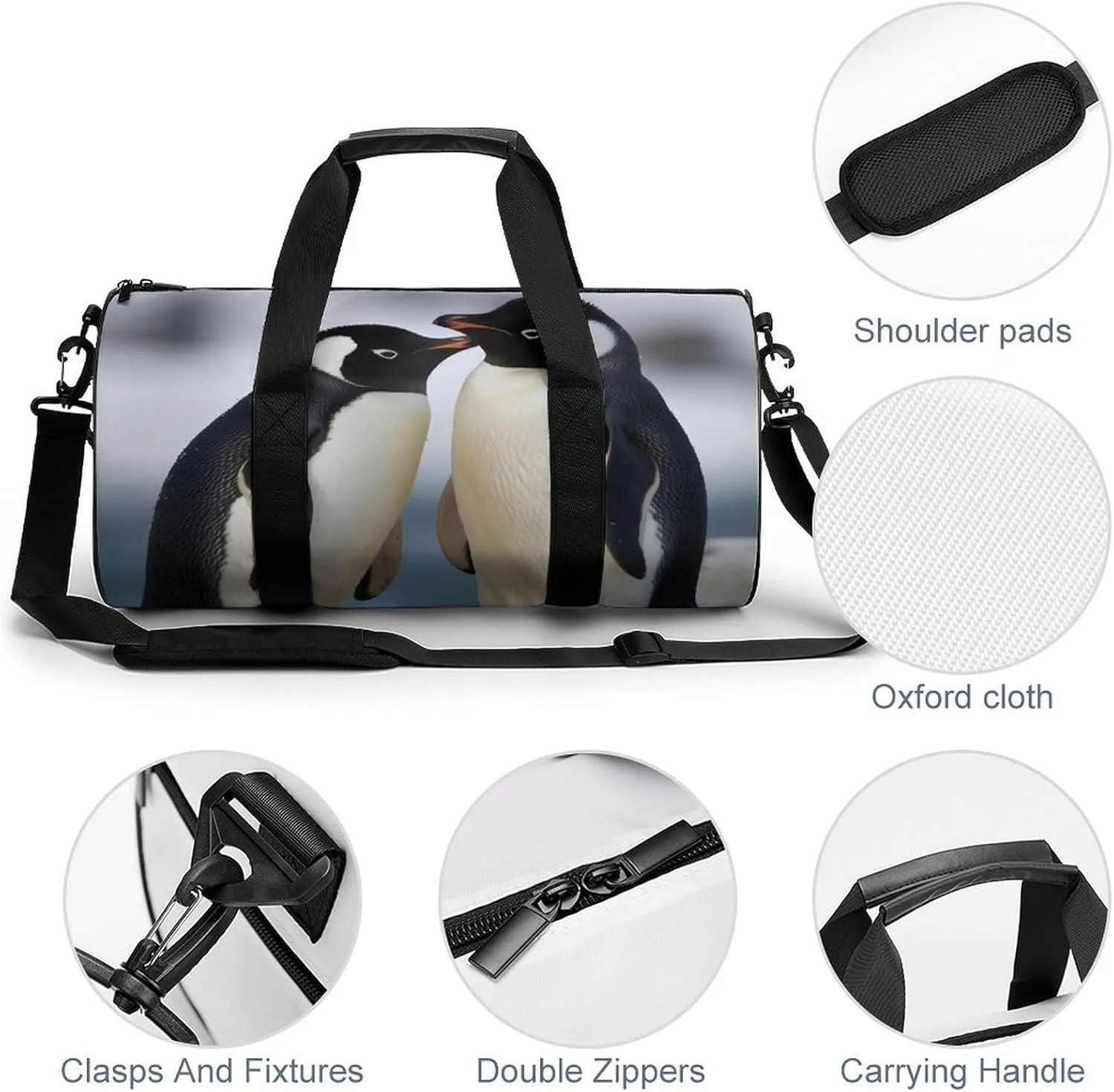 Gym Bag I Love Penguins Duffel Bag for Men Women Overnight Bag with Shoe Compartment Workout Bags