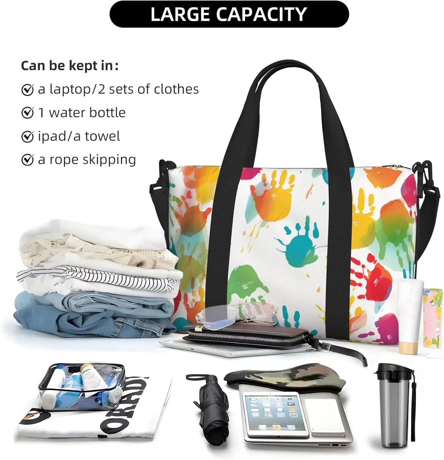 Gym Bag Kids Hand Print Duffel Bag for Men Women Travel Overnight Bag with Shoe Compartment Workout Bags