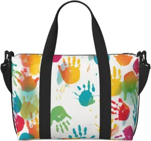 Gym Bag Kids Hand Print Duffel Bag for Men Women Travel Overnight Bag with Shoe Compartment Workout Bags