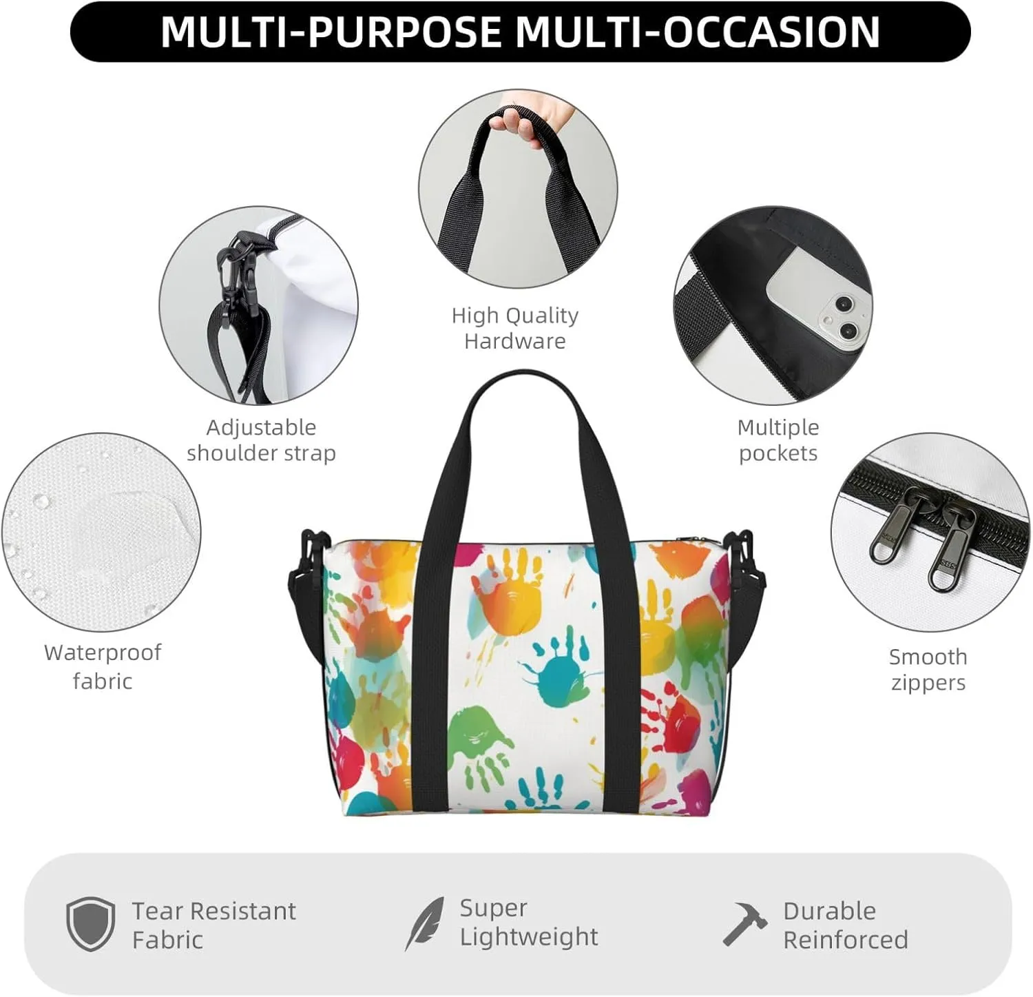 Gym Bag Kids Hand Print Duffel Bag for Men Women Travel Overnight Bag with Shoe Compartment Workout Bags