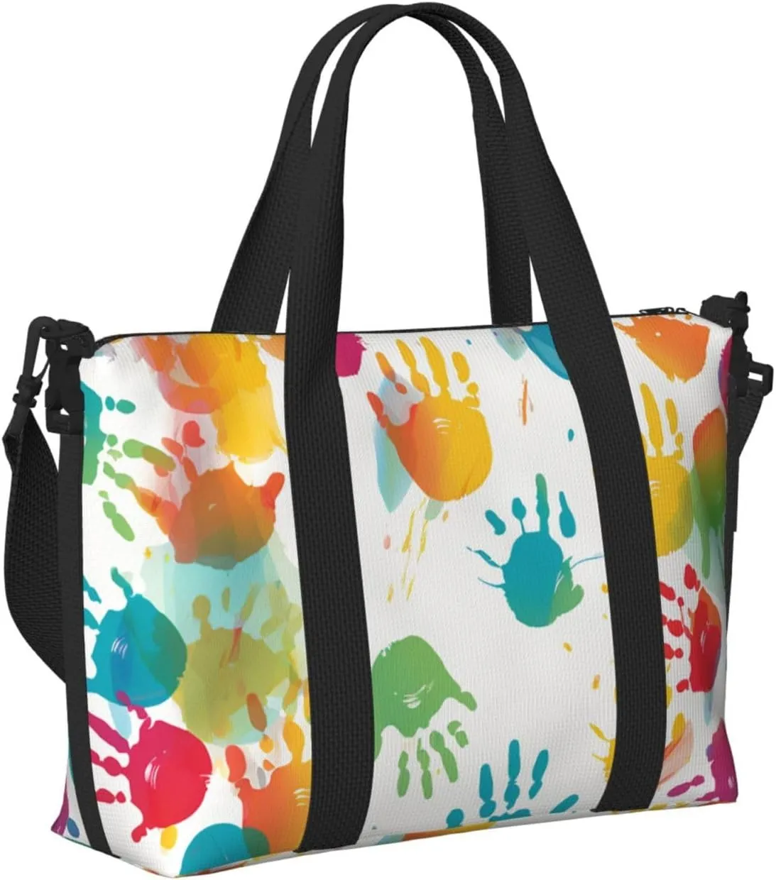 Gym Bag Kids Hand Print Duffel Bag for Men Women Travel Overnight Bag with Shoe Compartment Workout Bags