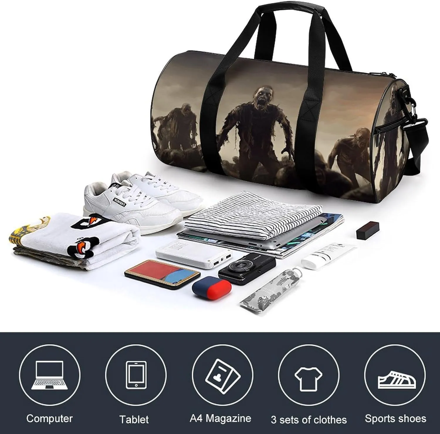 Gym Bag Many Zombie Duffel Bag for Men Women Overnight Bag with Shoe Compartment Workout Bags