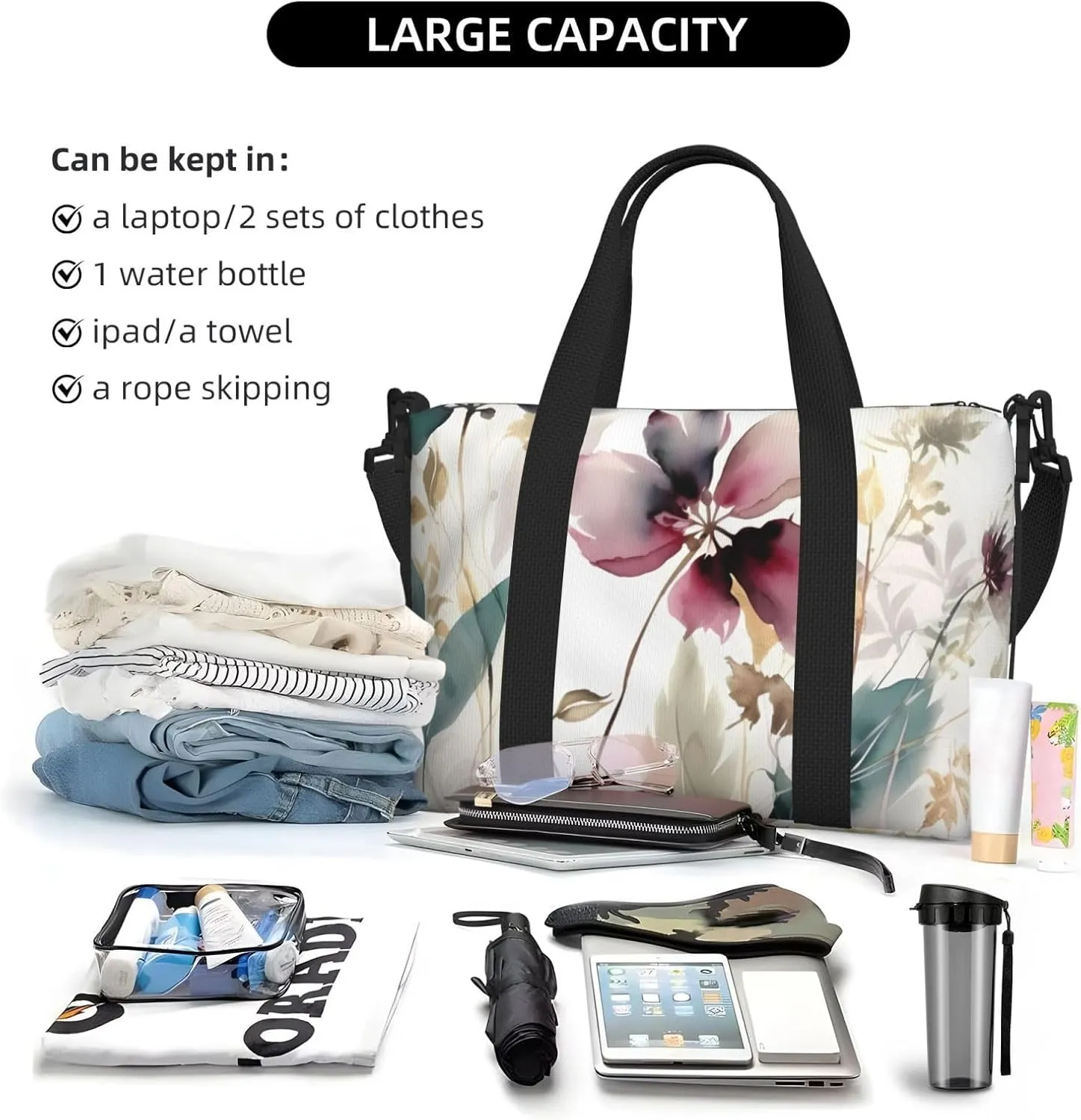 Gym Bag Modern Botanical Duffel Bag for Men Women Travel Overnight Bag with Shoe Compartment Workout Bags