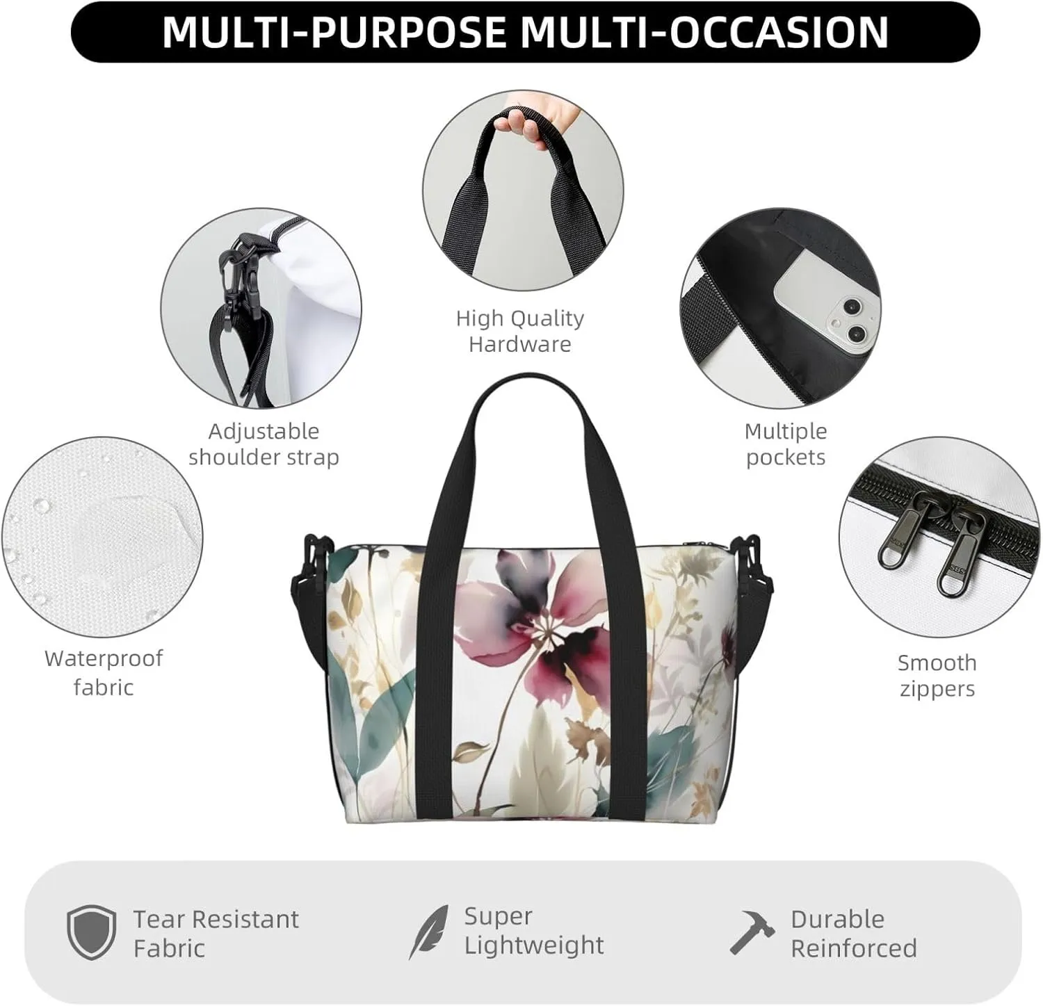 Gym Bag Modern Botanical Duffel Bag for Men Women Travel Overnight Bag with Shoe Compartment Workout Bags