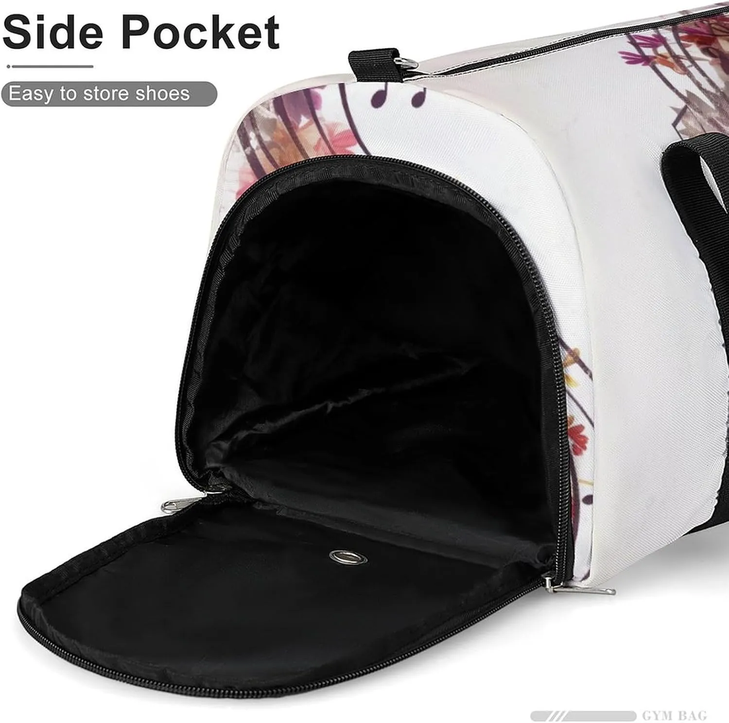 Gym Bag Musical Note Floral Duffel Bag for Men Women Overnight Bag with Shoe Compartment Workout Bags