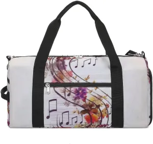 Gym Bag Musical Note Floral Duffel Bag for Men Women Overnight Bag with Shoe Compartment Workout Bags