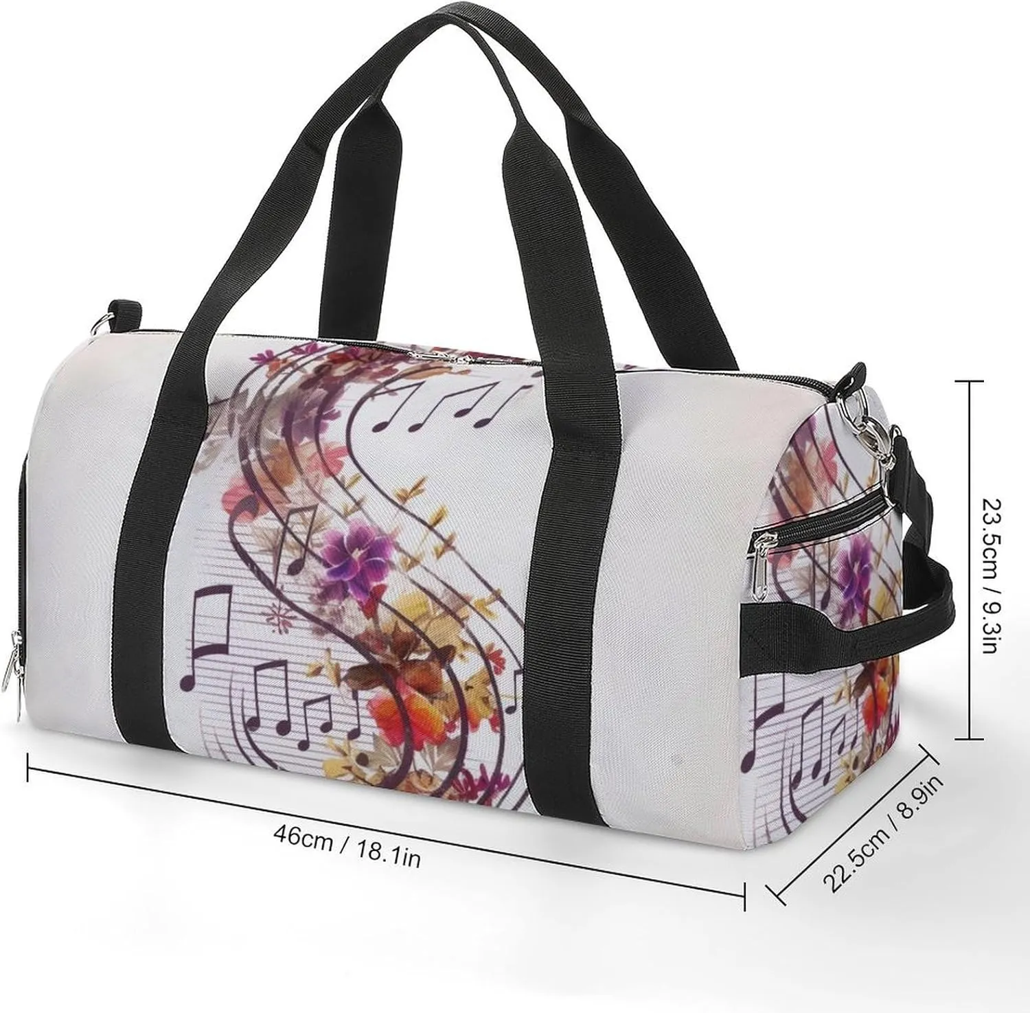 Gym Bag Musical Note Floral Duffel Bag for Men Women Overnight Bag with Shoe Compartment Workout Bags