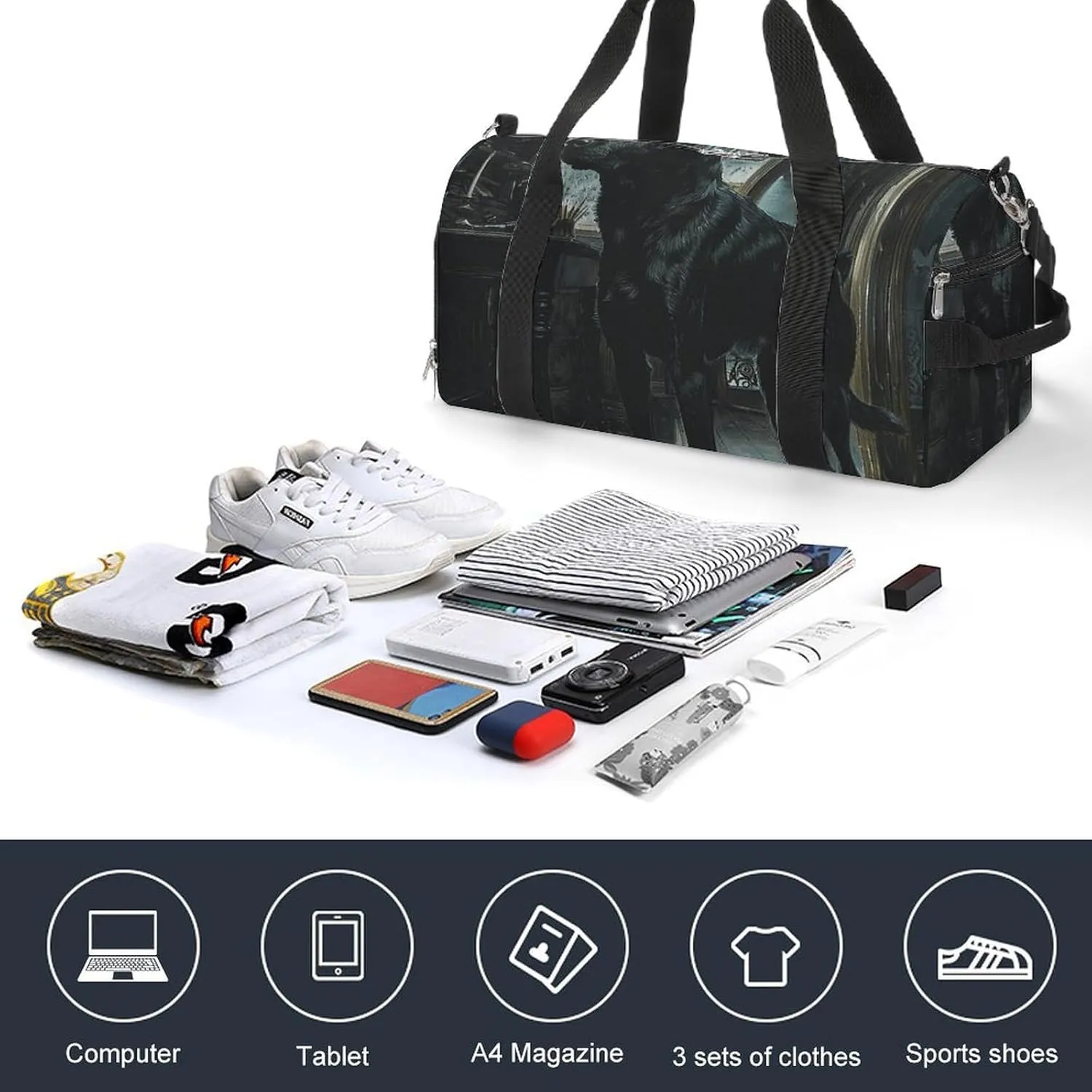 Gym Bag Next to The Table Duffel Bag for Men Women Overnight Bag with Shoe Compartment Workout Bags