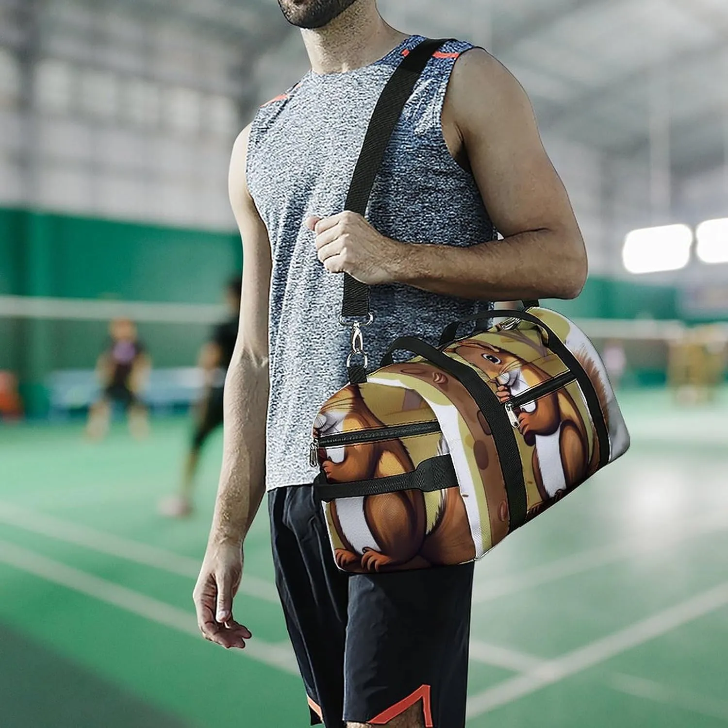 Gym Bag Nut Eating Animal Duffel Bag for Men Women Overnight Bag with Shoe Compartment Workout Bags