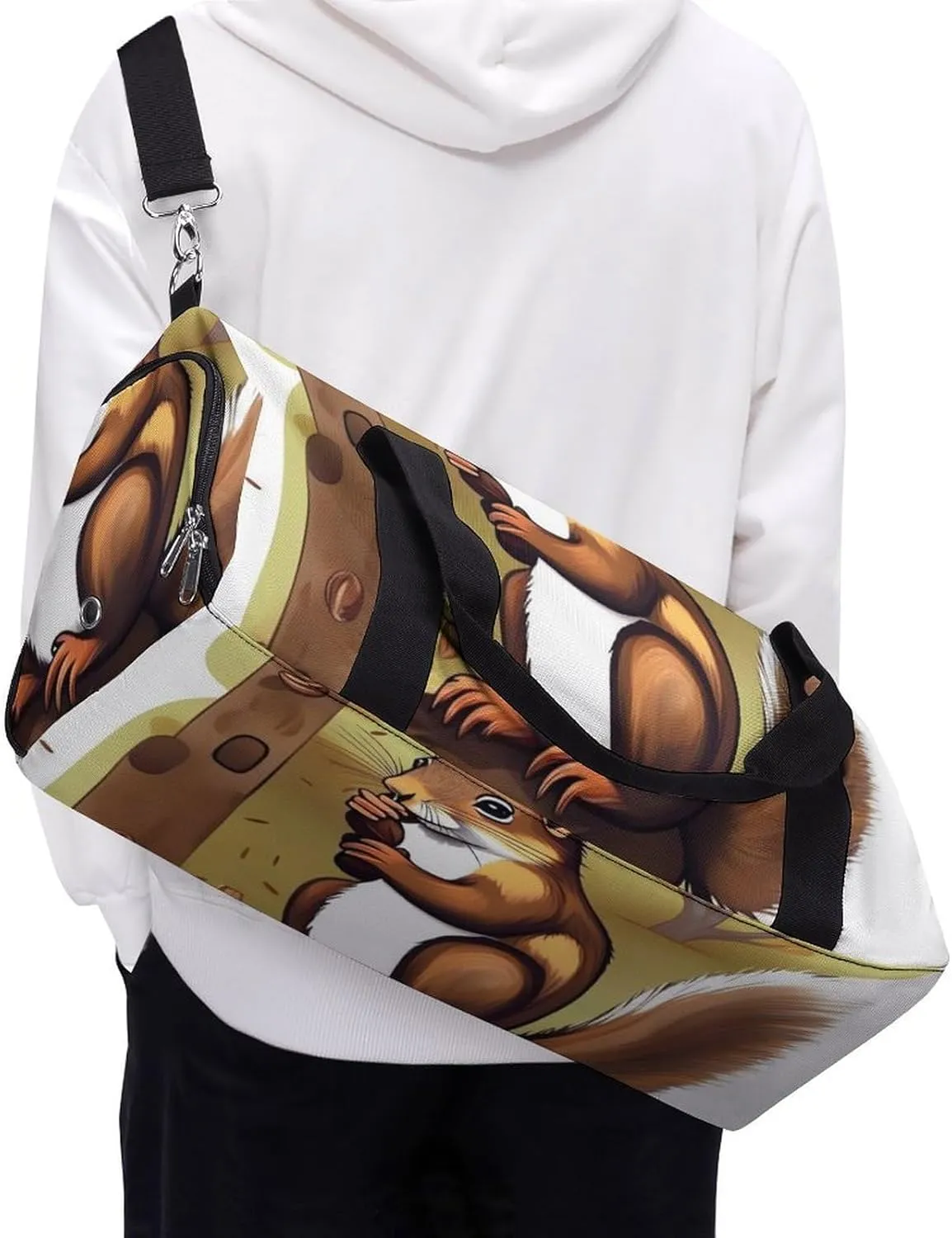 Gym Bag Nut Eating Animal Duffel Bag for Men Women Overnight Bag with Shoe Compartment Workout Bags