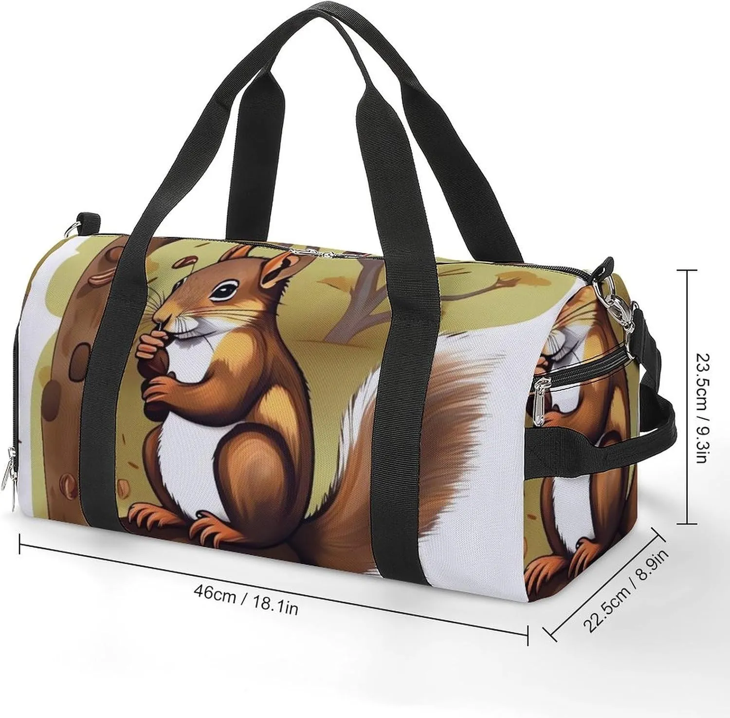 Gym Bag Nut Eating Animal Duffel Bag for Men Women Overnight Bag with Shoe Compartment Workout Bags
