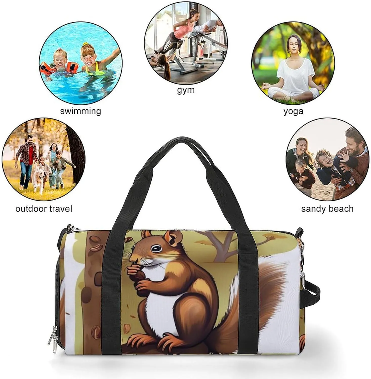 Gym Bag Nut Eating Animal Duffel Bag for Men Women Overnight Bag with Shoe Compartment Workout Bags