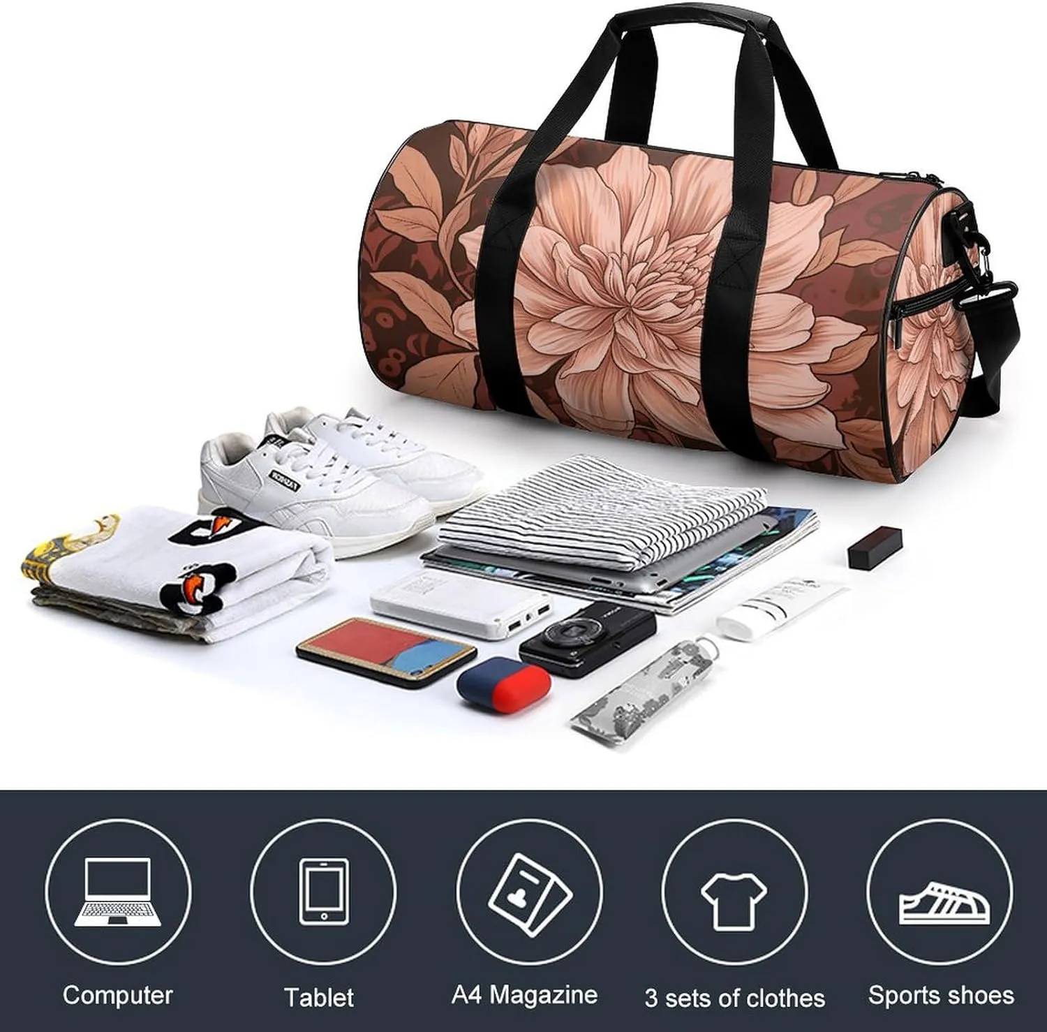 Gym Bag Peach And Brown Duffel Bag for Men Women Overnight Bag with Shoe Compartment Workout Bags