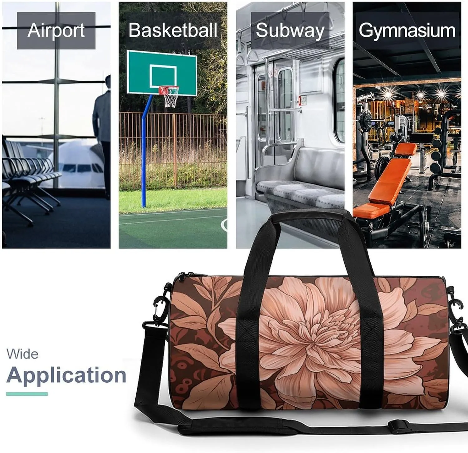 Gym Bag Peach And Brown Duffel Bag for Men Women Overnight Bag with Shoe Compartment Workout Bags