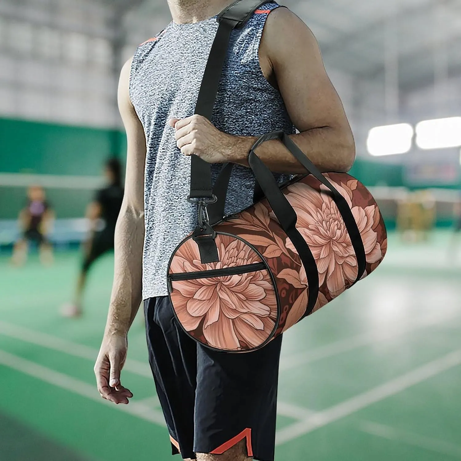 Gym Bag Peach And Brown Duffel Bag for Men Women Overnight Bag with Shoe Compartment Workout Bags